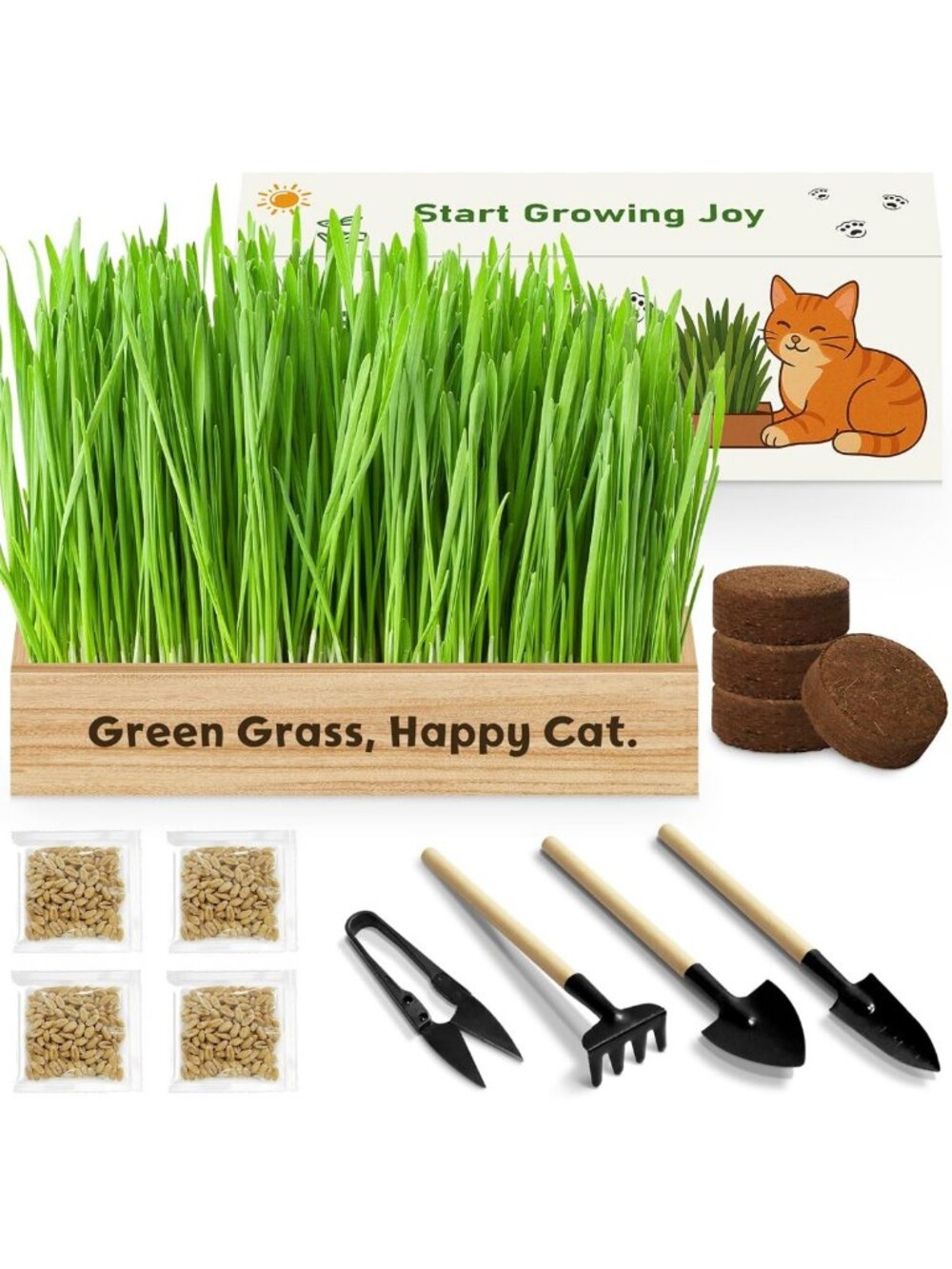 Indoor Cat Grass Kit - Non-GMO Wheat Seeds, Perfect Gift for Cat Lovers & Pet
